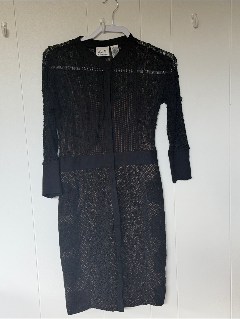Byron Lars Black Long Sleeve Lace Knit Sheath Dress